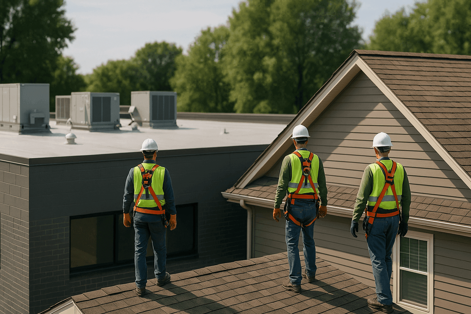 Comparison of flat and pitched roofs on adjacent buildings